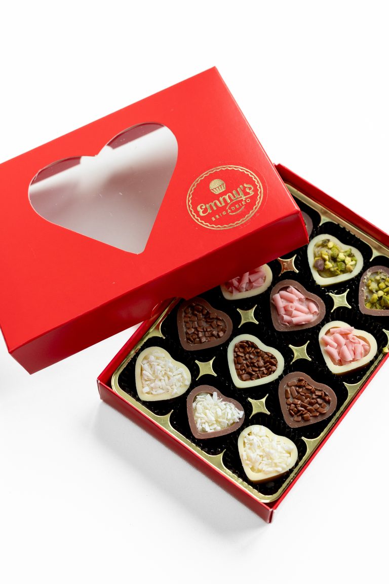 Valentine's Day box of 12 Heart Chocolates Filled with Brigadeiro