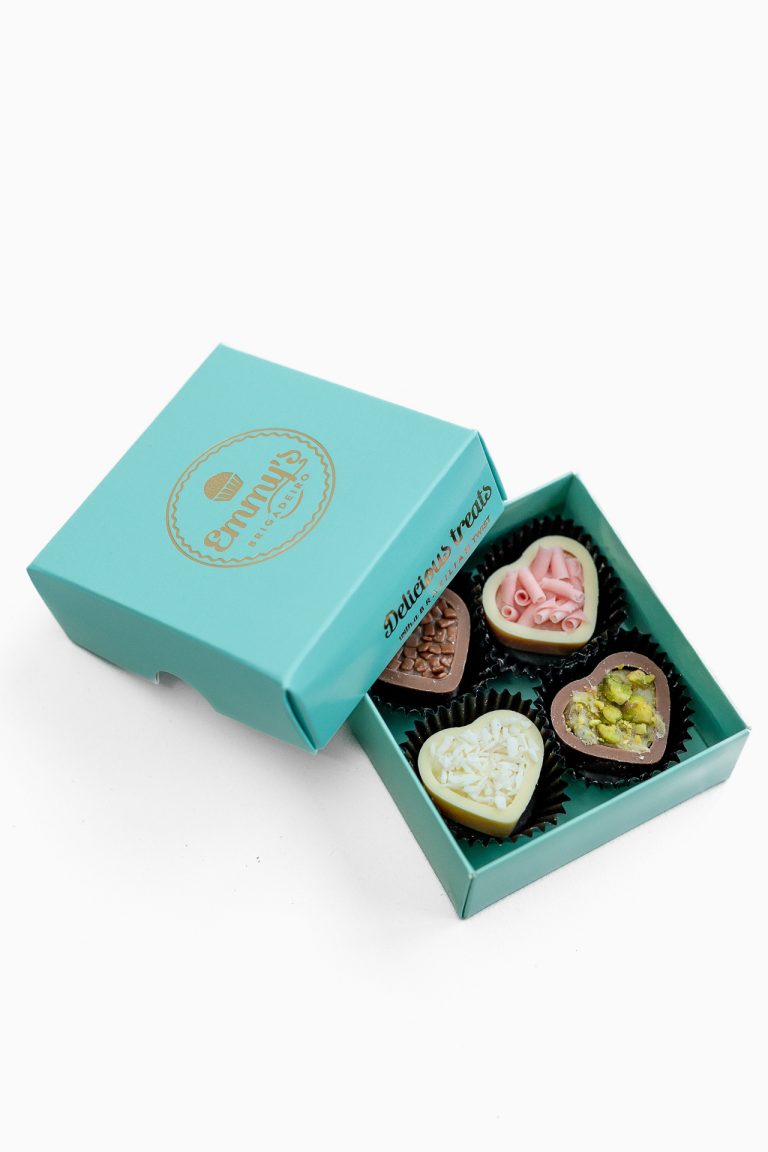 Box of 4 Heart Chocolates Filled with Brigadeiro
