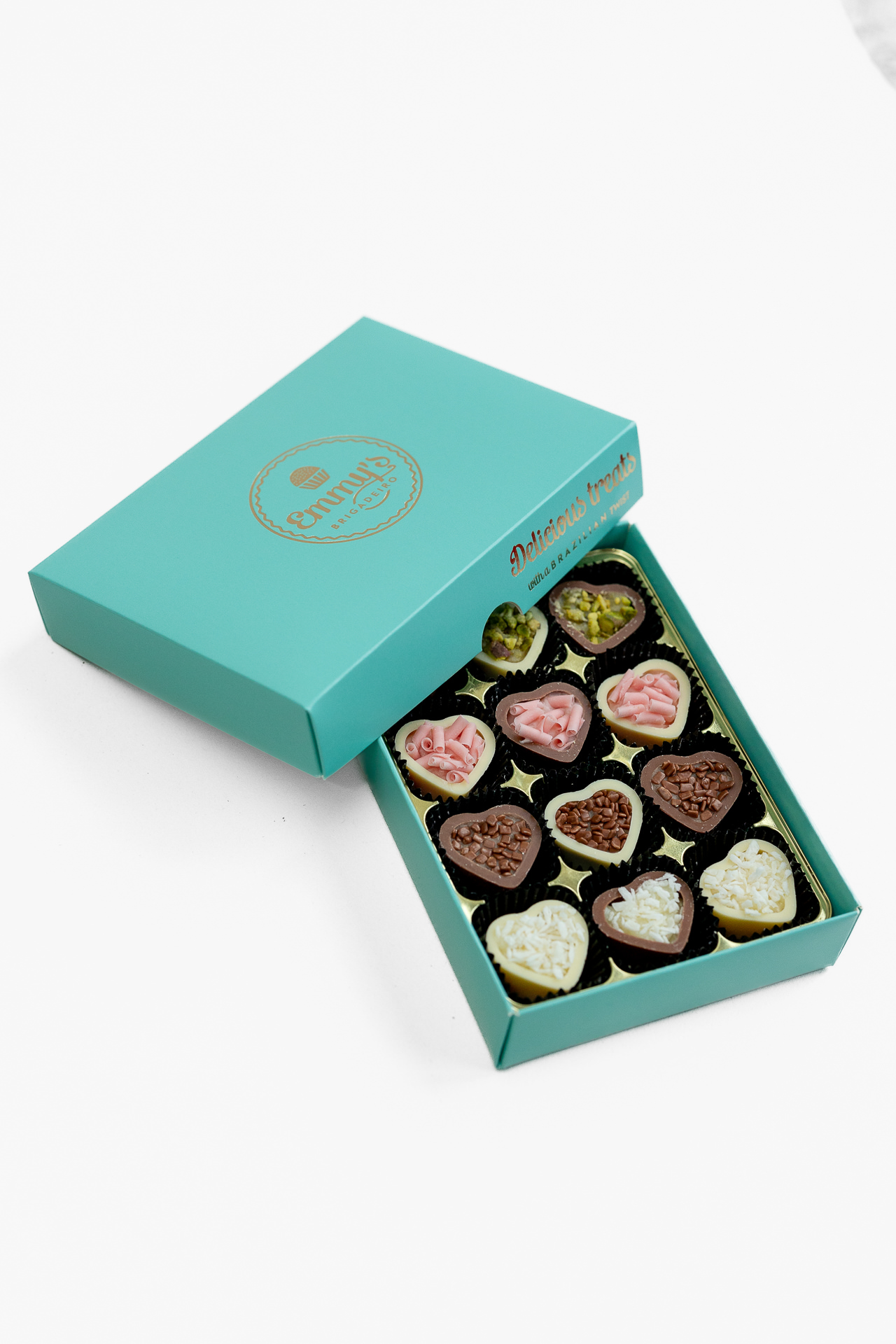 Box of 12 Heart Chocolates Filled with Brigadeiro