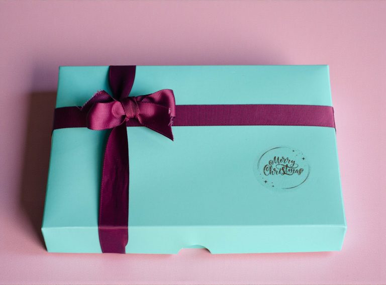 Box of 24 Merry Christmas with Burgundy Ribbon