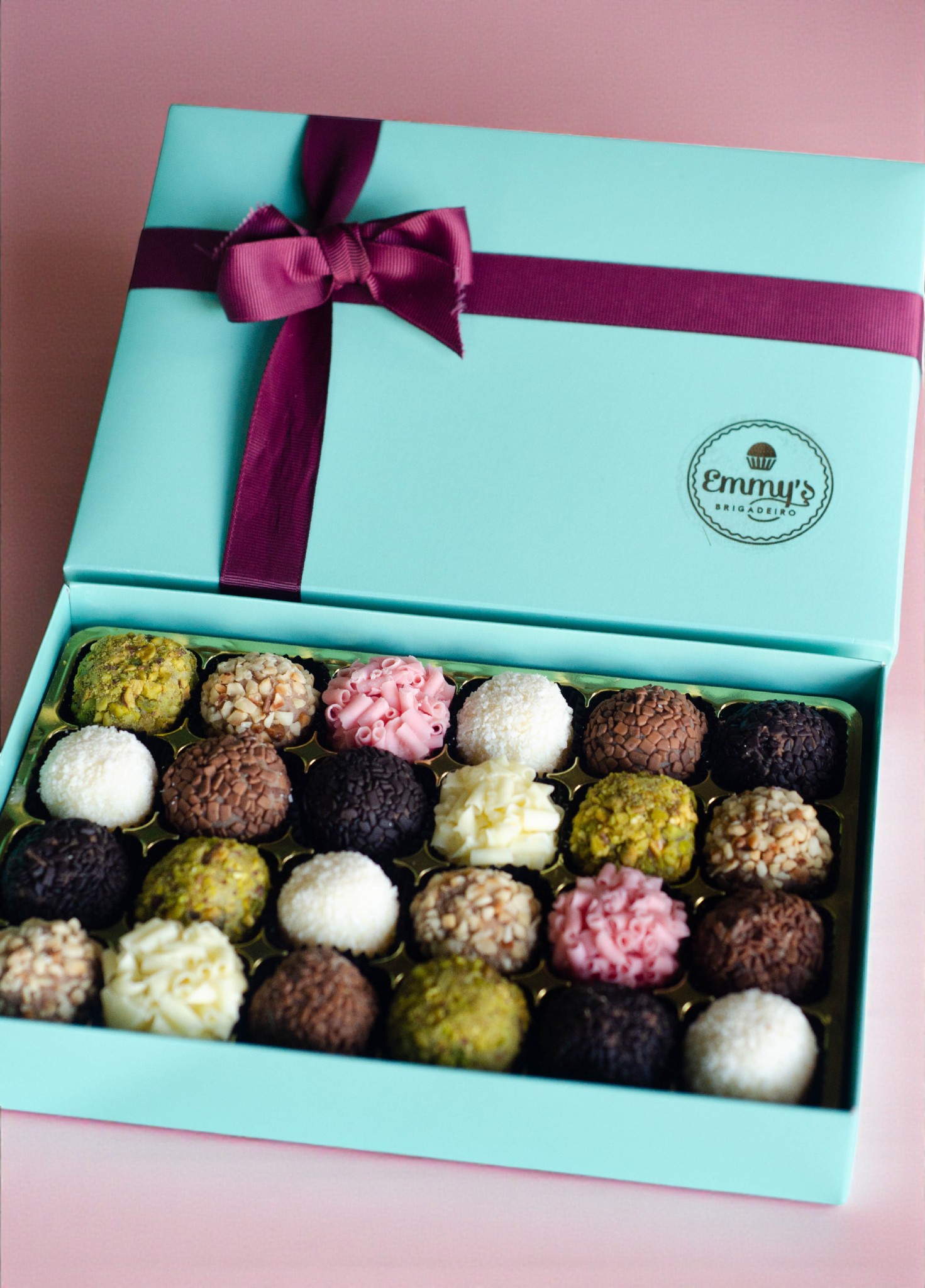 Box of 24 Brigadeiros with Christmas Burgundy Ribbon - Image 3